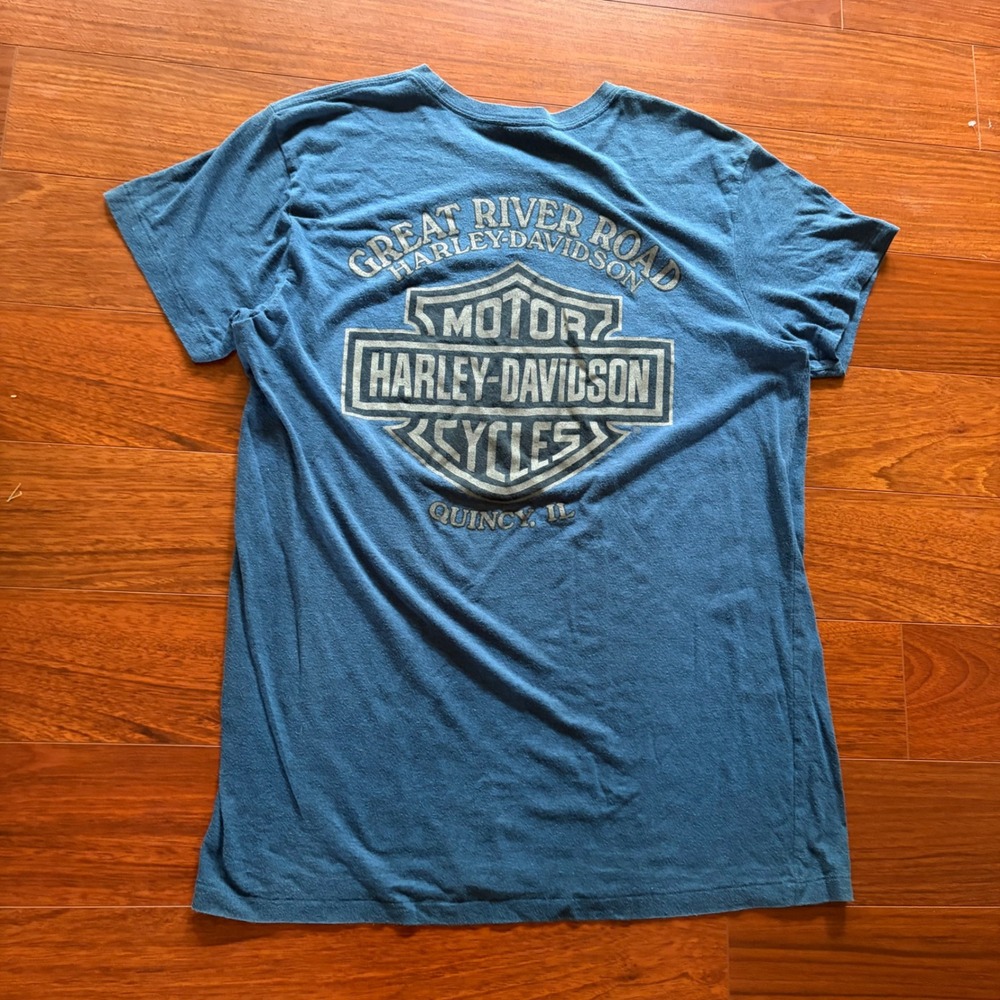 Vintage Harley-Davidson Single Stitch Great River Road Graphic T-Shirt Blue XL